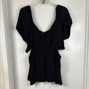 Torrid Babydoll Rayon Slub with Side Cutouts Top Deep Black Size 1 NWT